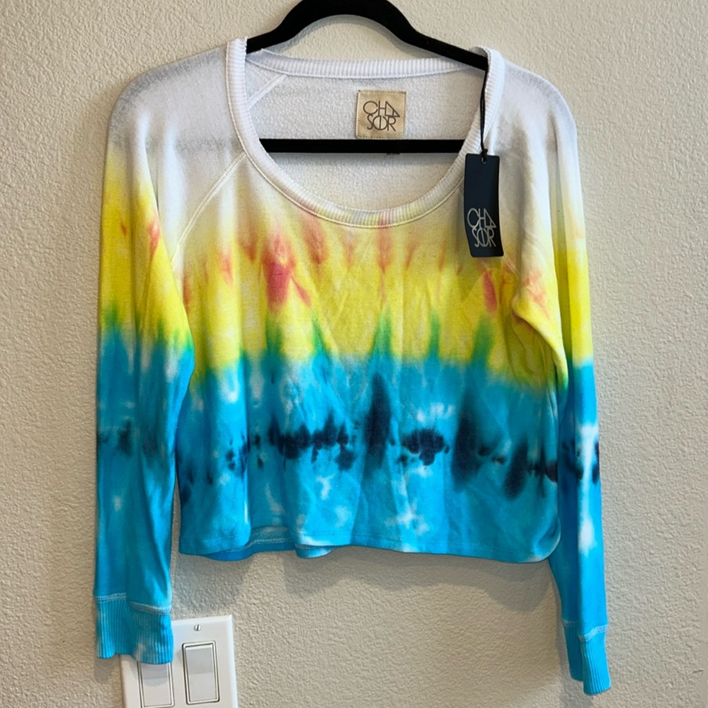 Chaser WomensTops Tie-Dye Cropped Sweatshirt Size Small NWT